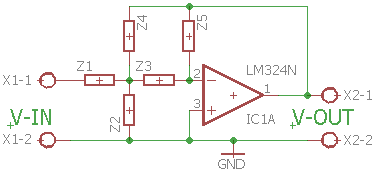 Generel layout for et Multiple Feedback Filter - impedanserne er modstande eller kondesatorer