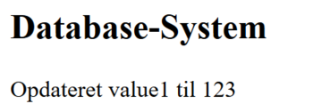 Respons fra serveren, ved opdatering af value1