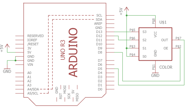 Arduino med color-sensor modul tilkoblet