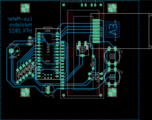 Print layout af V3 lavet i Eagle, set oven fra