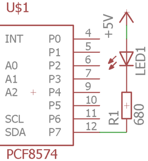 Forbindelse af en LED til udgangen af en PCF8574