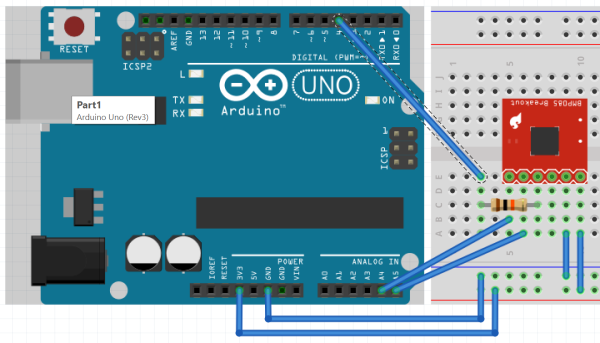 Arduino tilkoblet BMP085 Barometer, der anvender 3,3V