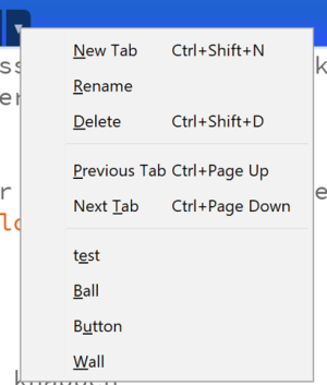 Menuen der giver mulighed for at oprette ny Tab