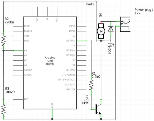 Diagram over opstillingen med en lille motor