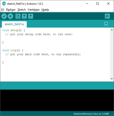 Startvindue i Arduino IDE